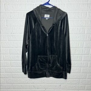 Offline By Aerie Dark Gray Velvet Zip Up Hoodie